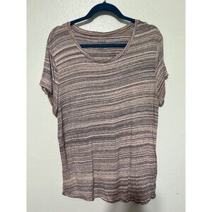 Apt. 9 Knit Top Pink Gray Stripe Tunic Length Cap Sleeve Womans Size XXL